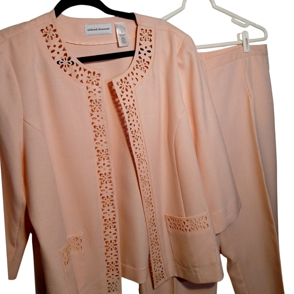 Pant Suit Women 18 Alfred Dunner Peach Floral 2pc Church Modest Grandma Wedding